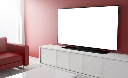 Blank screen tv on a living room. 3d Rendering.の写真素材