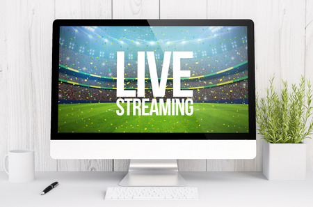 3d rendering live streaming on computer. All screen graphics are made up.の写真素材