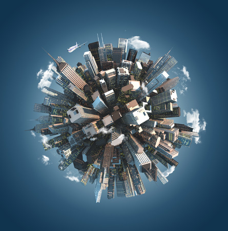 business city on small planetの写真素材