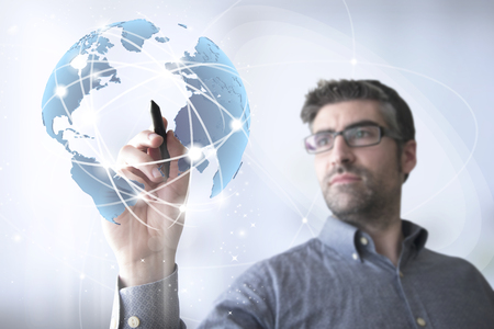 man touching earth connection hud hudの写真素材