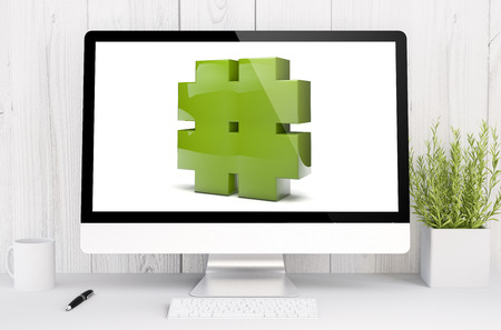 3d rendering hash sign on computer. All screen graphics are made up.の写真素材