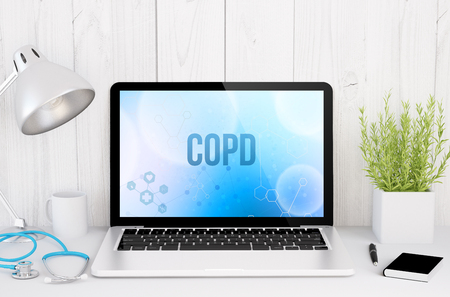 3d rendering of medical desktop with diagnosis COPD on screenの写真素材