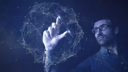 Man touching digital networkの写真素材