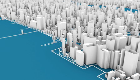 blue and white low poly new york city 3d renderingの写真素材
