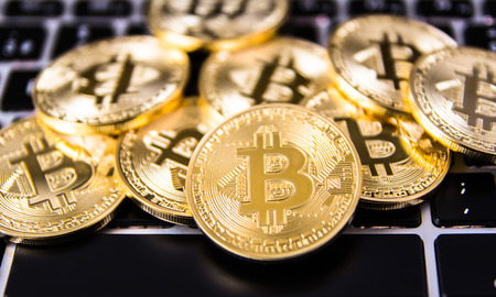 Bitcoins over keyboard