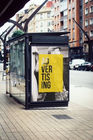 advertising billboard on bus stationの写真素材