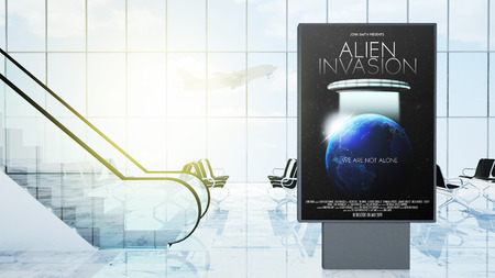 Movie advertising on airport lobby 3d rendering