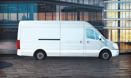 delivery van mockup on city street 3d rendering