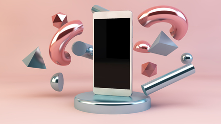 3d rendering of smartphone mock-up with geometric shapesの写真素材