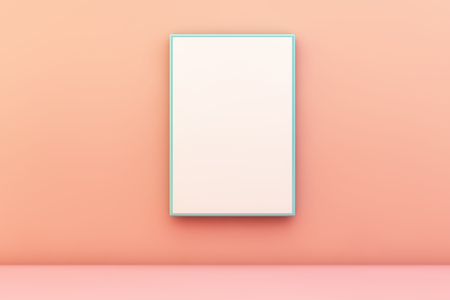 blue blank frame on a wall 3d renderingの写真素材