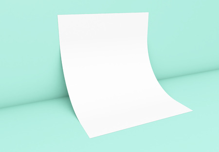 poster on mint blue wall 3d rendering mockupの写真素材