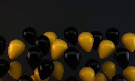 black and yellow ballons on dark background 3d renderingの写真素材