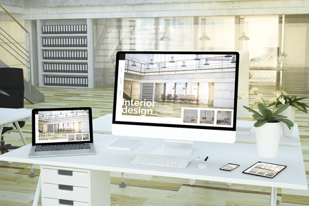 responsive devices interior design studio 3d renderingの写真素材