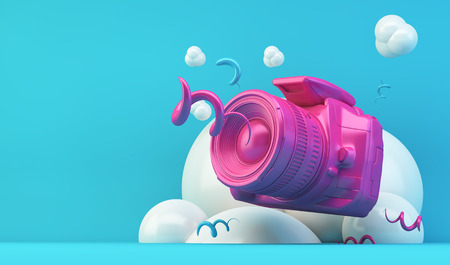 Pink camera on 3d rendering abstractの写真素材