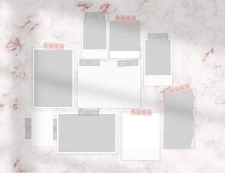 moodboard mock up on marble wall 3d renderingの写真素材