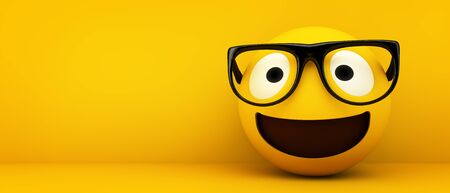 happy emoticon with glasses 3d renderingの写真素材