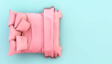 minimal bed top view 3d renderingの写真素材