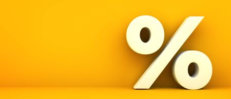 percentage symbol on yellow background 3d renderingの写真素材