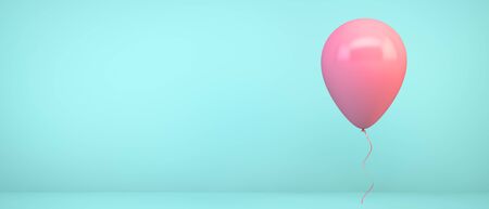 pink balloon on blue background 3d renderingの写真素材