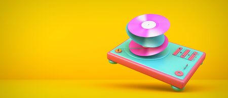 turntable on yellow background 3d rendering