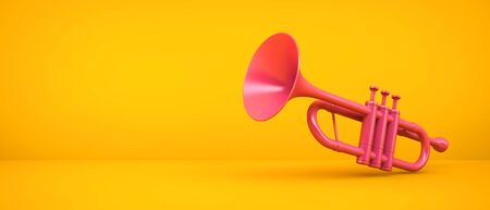 pink trumpet on yellow background 3d rendering