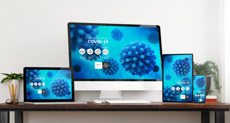 front view devices covid info website website 3d rendering