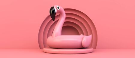 pink flamingo on podium 3d renderingの写真素材