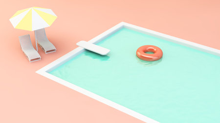 swimming pool 3d rendering on colorful pastels