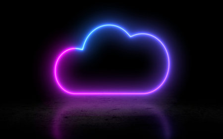 neon cloud icon illustration 3d renderingの写真素材
