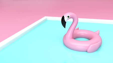 Flamingo on pool corner 3d rendering
