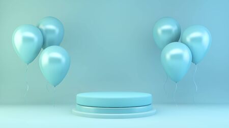 blue product presentation scene with balloons 3d renderingの写真素材