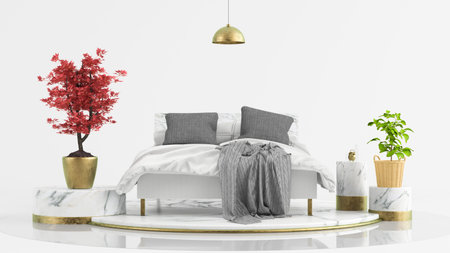 Minimal surreal bedroom scene 3d rendering