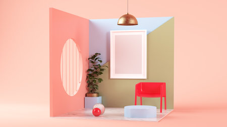 Frame mock up on surreal room art deco 3d renderingの写真素材