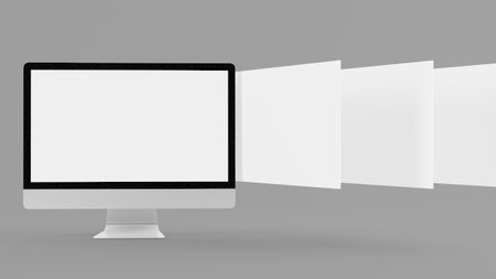 Computer screens floating 3d rendering mock upの写真素材