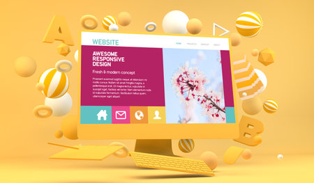 Graphic Web design computer mock up 3d renderingの写真素材