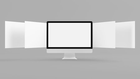Computer screens floating 3d renderign mock up