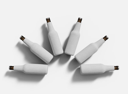 Bottle Koozies Set Mockup. Isolated Bottles with Coozies. 3d Renderingの写真素材