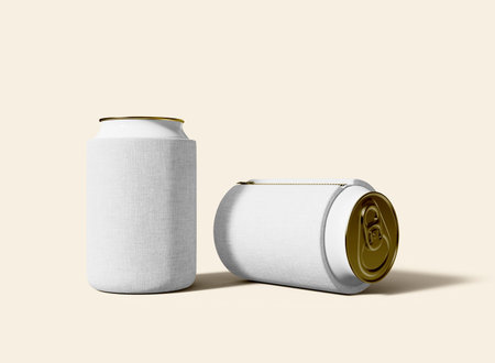 Two floating Bottles with Koozies Mockup. Isolated Bottles Coozies. 3d Rendering