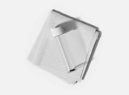 Transparent Plastic Sport Bottle with Towel Mockup. Isolated Product. 3d Renderingの写真素材