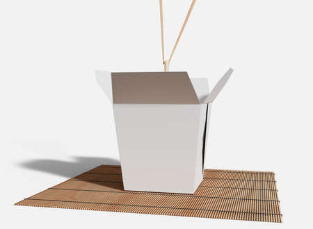 Noodle Box with Chopsticks picking up Noodles. Isolated Package. Showcase Design. 3d Renderingの写真素材
