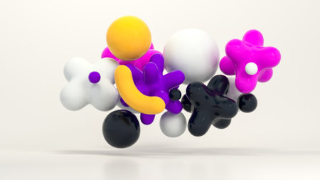 3D Colorful Floating shapes backgroundの写真素材