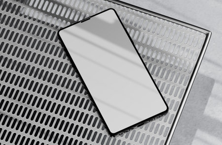 Smartphone Mockup Metal Surface Backgroundの写真素材