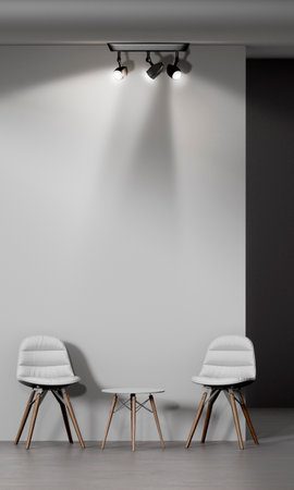 Modern interior wall with chairs mockupの写真素材