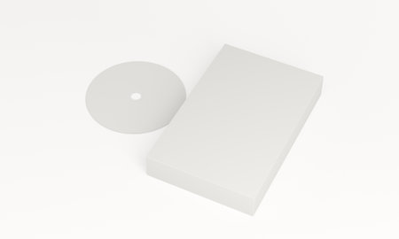 Isolated 3D mockup of white box and discの写真素材