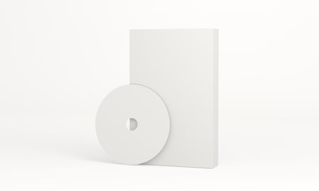 Isolated 3D mockup of white box with discの写真素材