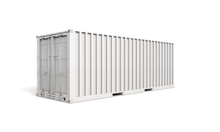 Isolated 3D mockup rendering of white freight container