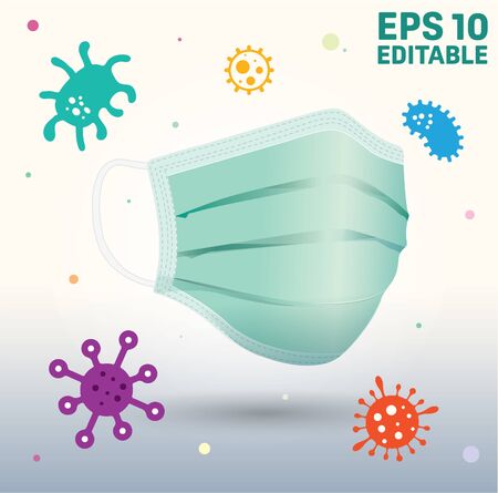 Germs, virus and bacteria is surrounding surgical maskのイラスト素材