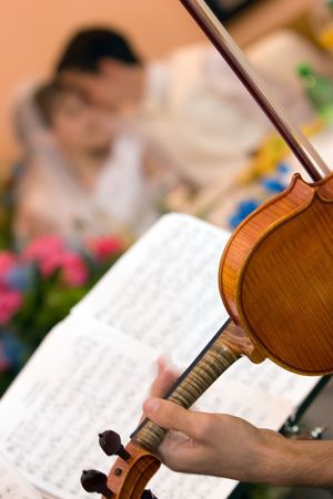Bride and groom feeling musicの写真素材