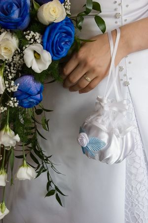 Wedding bouquet flowers and handの写真素材