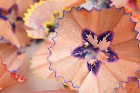 Color crayons and wood chips